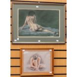 Two framed nudes both signed chalk and crayon.