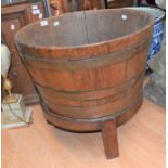 An early 19th Century oak and brass bound wine cooler on stand, 53 x 58cm