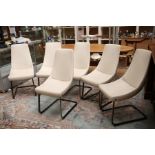 A set of six Rolf Benz cream leather upholstered dining chairs, the frames in the manner of Bauhaus,