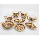 Collection of Royal Crown Derby 1128 Imari Pin Dishes, mugs, two handled mug. 8 items all together.