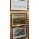 Two Contemporary watercolours of Coastal scenes along with a print signed and framed.