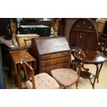 A collection of furniture, comprising a pair of Victorian dining chairs, a Victorian walnut veneered
