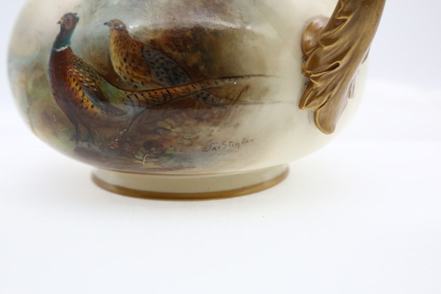 A Royal Worcester shape no: 1438 globular jug, with gilt spout and handle, hand painted with a - Image 4 of 4