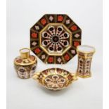 A Royal Crown Derby collection of ceramics in the 1128 Imari Solid gold band, comprising of