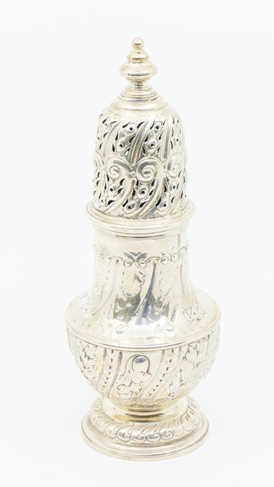 A large Victorian silver baluster shaped case, the body and pierced cover wyvern fluted with