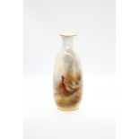 A Royal Worcester elongated vase, shape no: 2491, the body painted with a pair of Pheasants,