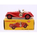 Dinky: A boxed Dinky Toys, M.G. Midget Sports, 108, red body with tan interior, #24, original box,
