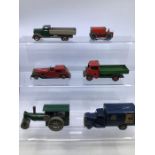 Triang: A Triang Minic tinplate clockwork vehicles to include LNER express parcels van, two open