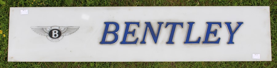 Motoring Interest: A Bentley Perspex sign with royal blue letters applied and featuring logo, in