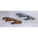 Jaguar: Two Jaguar Leaping Cat mascots, one chrome and one unusual copper plated. Both have serial