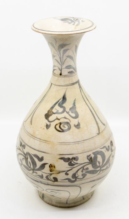 A porcelain Yuhuchunping vase, painted in underglaze red, oxidized grey with foliage, approx 29cm - Image 2 of 3
