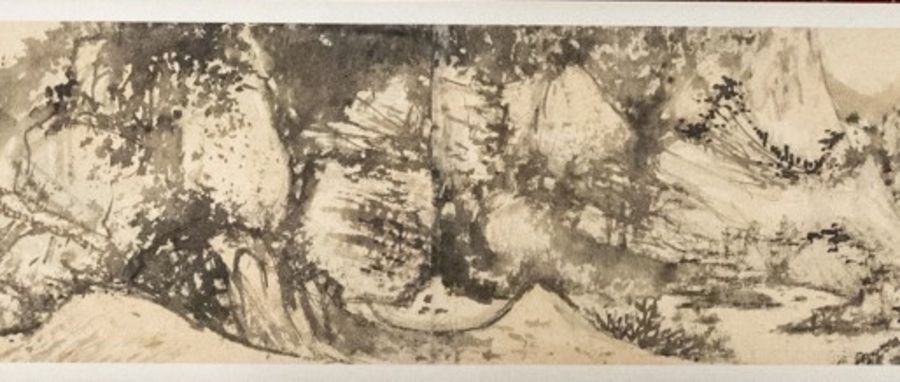 Peng Ximing (1908-2002), Retreats and boats in a mountainous river landscape, handscroll, ink and - Image 2 of 5