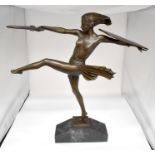 A Pierre Faguays bronze figure, depicting a lady warrior, made in Paris, 'J.B. Deposee,' raised on a