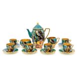 Carlton Ware: A 1930's Art Deco Carlton Ware 'Nightingale' pattern coffee set with enamel and gilt