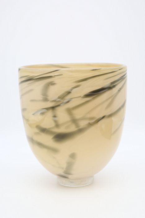 Adam Aaronson studio glass vase in random swirl decoration. Height approx 18cm. Signed to the