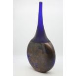 Adam Aaronson studio glass vase, blue with metallic overlay. Height approx 39cm. Signed and dated
