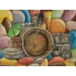 Sharon Cresswell (British 20th century), Kitchen Implements, pastel, signed and dated 1990, approx