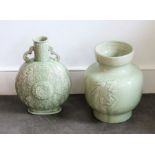 Two large Chinese celadon vases and a collection of misc items