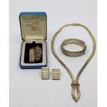 A Mexican silver set , a silver Ingot, a silver bracelet and a collection of costume jewellery