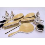 An Elizabeth II yellow guilloche silver five-piece dressing tassel set, London 1952 (a/f) together