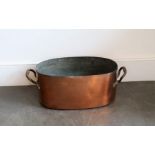 A Country house large 19th cent copper preserve pan  H: 20cm, W: 26cm, L (excluding handles):