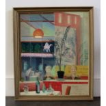 A modern British oil on canvas"Cafe" study Caroline Hutchinson