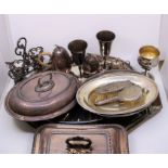 A large collection of silver plate including a French art deco silver plated tray