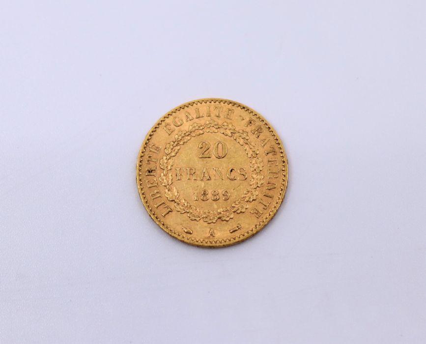 A French 1889, 20 Franc gold coin