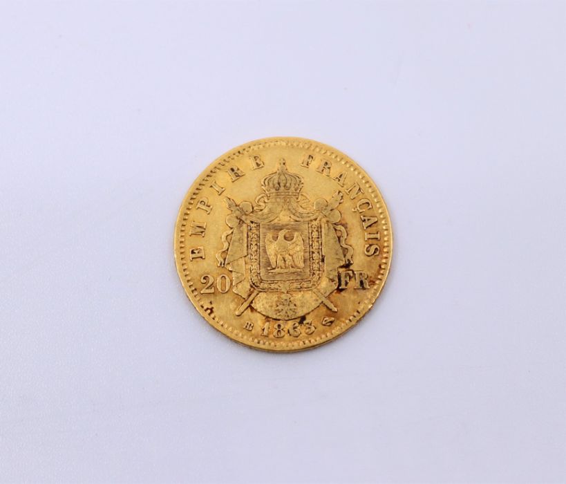 A French 1863, 20 Franc gold coin