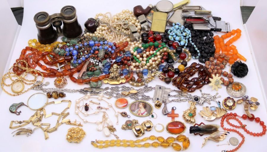 A large collection of costume jewellery including yellow metal items