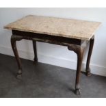 A George I style stained pine table, probably late 19th century, Var Orange marble top above a