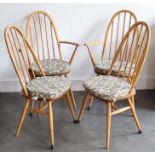 A set of four Ercol Chairs including two armchairs , blue label to backs