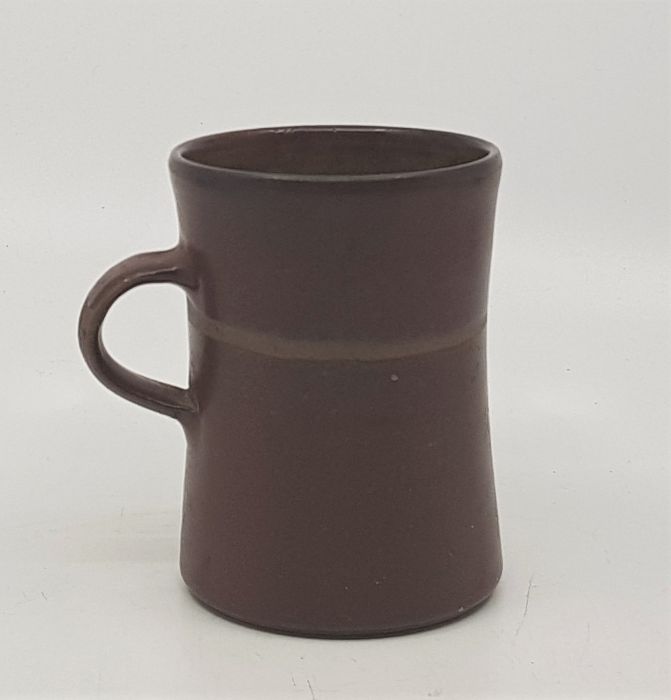 A studio pottery earthenware mug, dark brown glaze, height 10cm.  *purchased as by Lucie Rie by - Image 2 of 2