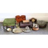 Everything but the kitchen sink...a collection of items , stools , inkwells, candlesticks but no