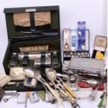 Large collection of silver plated items including a leather cased dressing table set with silver