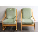A mid century armchair and a mid century rocking chair in Ercol style