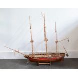 A  large wooden model ship