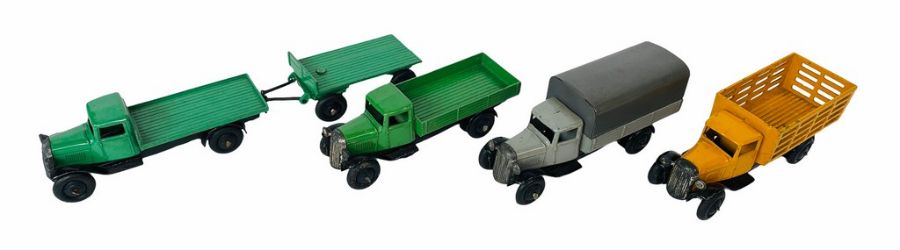 4x Dinky Toys Assorted Trucks & 1x Trailer. Lot Includes: No.25F Market Gardeners Lorry - Yellow