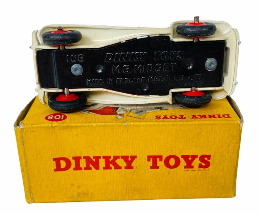 Dinky Toys 108 M.G. Midget Sports Car Boxed. Presented in Cream Bodywork with Burgundy Interior, - Image 3 of 3