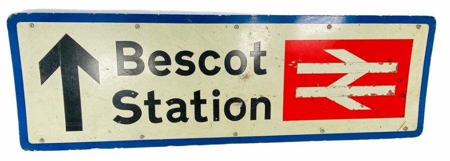 Bescot Train Station (Walsall, West Midlands) - Original Road Sign. Measures: 113cm x 35cxm -