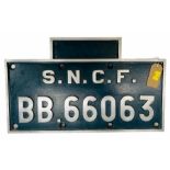 S.N.C.F BB.66063 Original Locomotive Number Plate. This is an original SNCF Locomotive number plate,