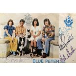 A postcard signed by former Blue Peter presenters Lesley Judd, John Noakes, Valerie Singleton and