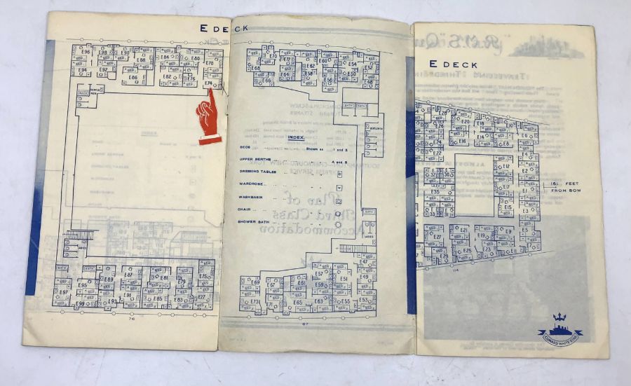 Queen Mary - A Plan of the Third Class Accommodation from October 1937, fold out design featuring - Image 3 of 3