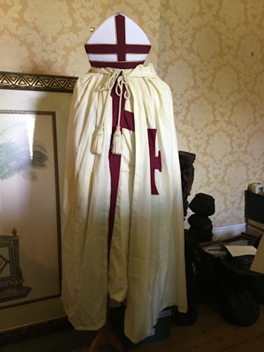 Holy Royal Arch Knight Templar priests items to include Tunic, mantle, mitre along with sword in