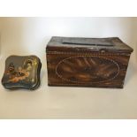 A Hall’s ‘State’ toffee tin, fashioned as a stationery box, interior inkwell section missing,