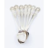 A set of seven Victorian Scottish silver KIng's pattern teaspoons, makers' mark JBN, Glasgow,