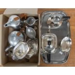 Quantity of silver plated items including two tea sets, muffin dish, WMF glass lined bowl (AF)
