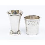 An early 19th Century Swedish silver flared tot, swag decoration to border above prick dot lettering