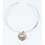 An American James Avery 'Heart of Collar' silver collar necklace, the heart centre in 14ct gold,