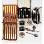 A collection of assorted silver ware comprising a set of six coffee spoons, with box, Birmingham